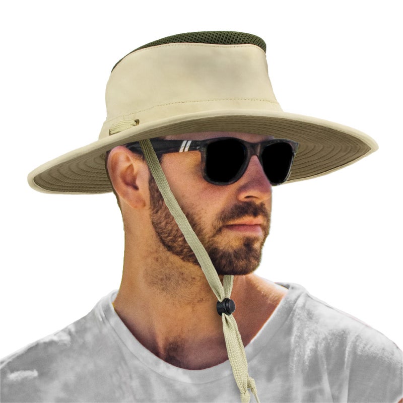 Suncube SUN CUBE Wide Brim Sun Hat for Men Outdoor, Women Sun Protection Safari Hat, Hiking Boonie Hat UV, Fishing Summer Hat for Beach Camping UPF 50+, Tan Beige - Image 1